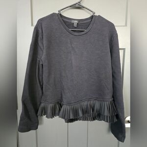 J Crew Black Ruffle Hem Sweatshirt Sz L